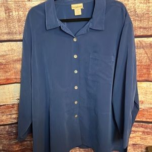 Travelsmith Blue Blouse Velvety Soft Womens 3X  Button Up